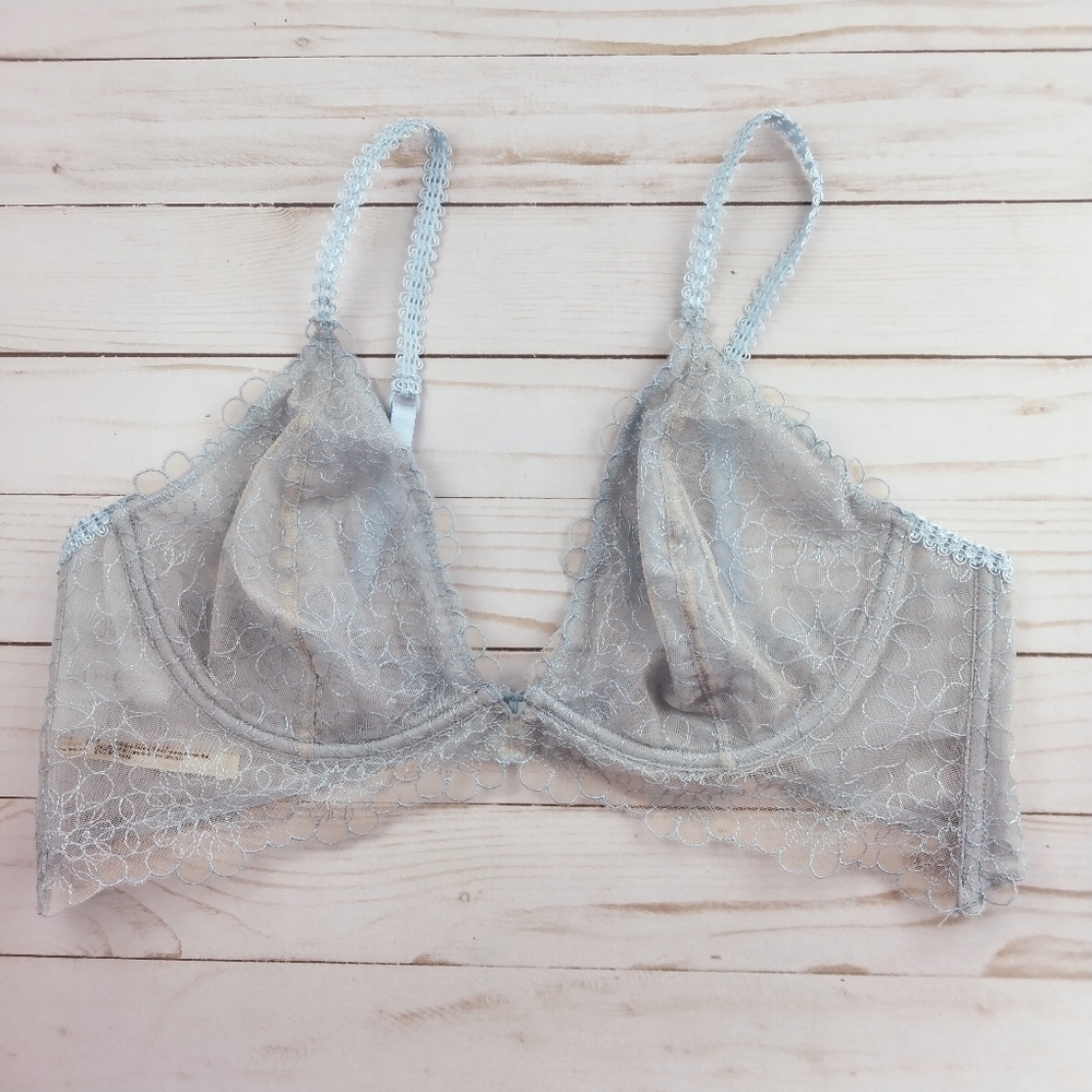 Free People Pale Blue Lace Triangle Bralette - Picture 2 of 6
